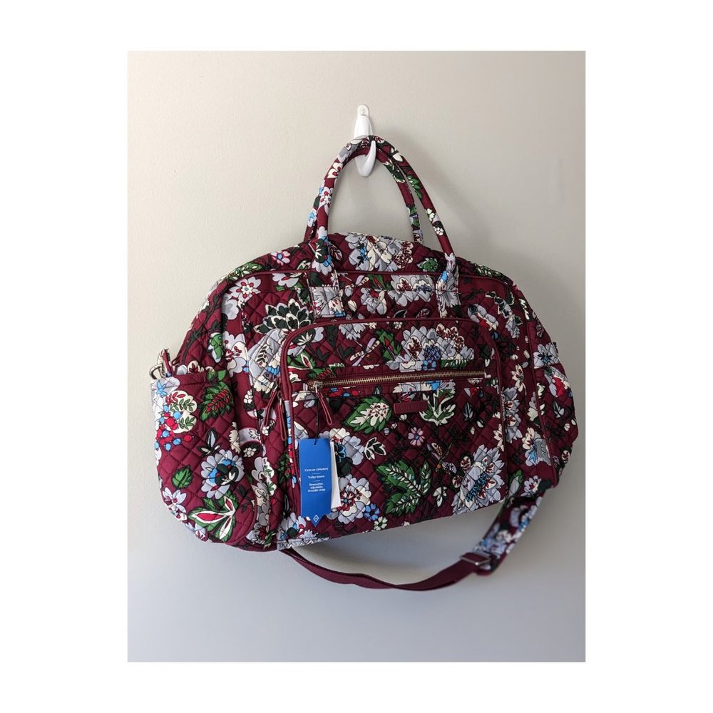 Vera Bradley Bordeaux Blooms Iconic Weekender Travel Bag - Picture 14 of 15